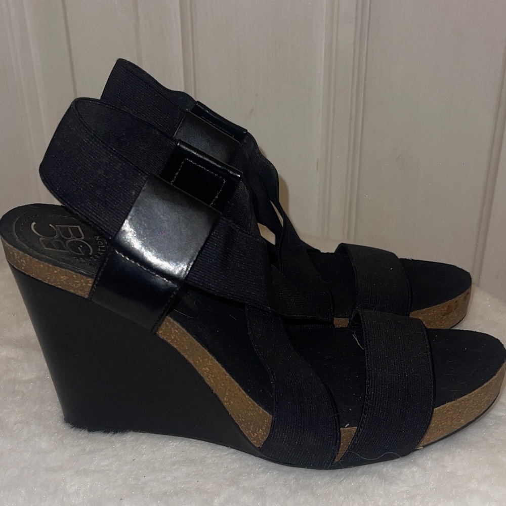 BCBGeneration Black Strappy Wedges